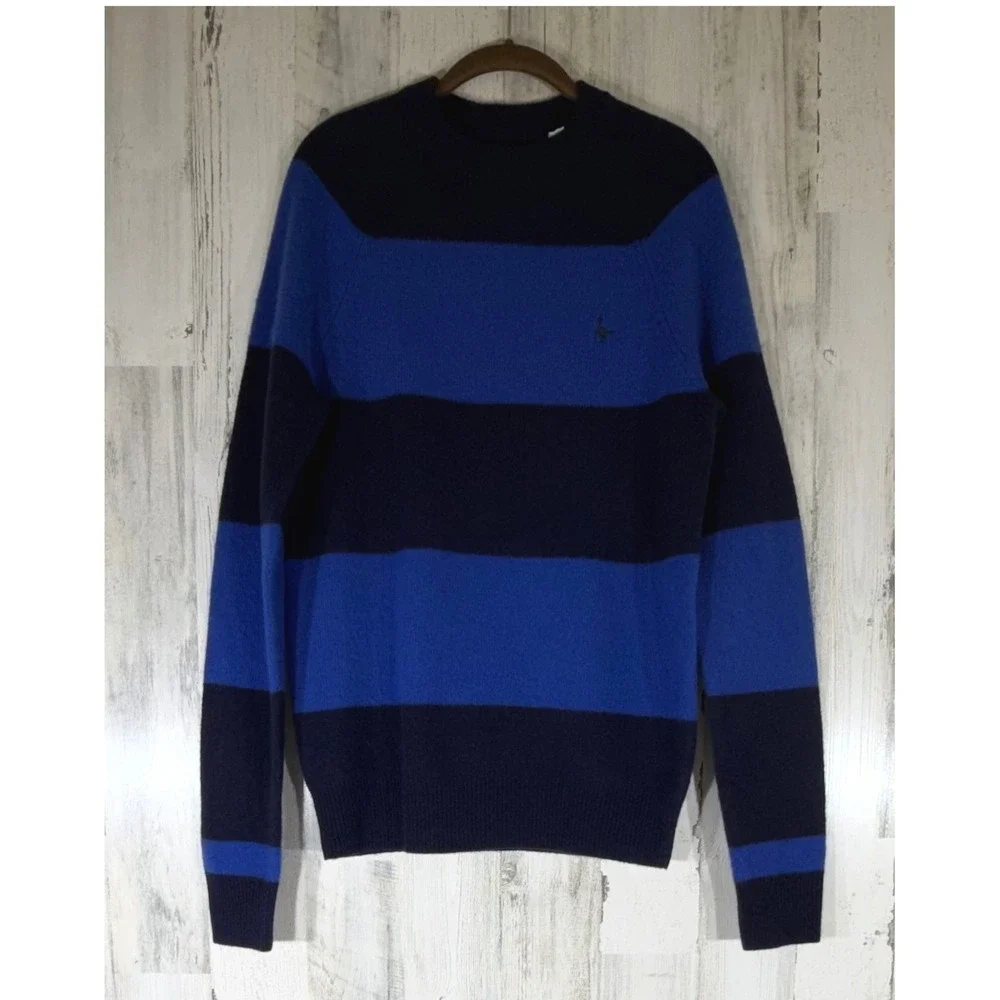 Jack Wills Striped Wool Sweater Jumper Medium Navy Royal Blue Crew Neck